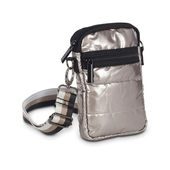 Haute Shore Womens Casey Puffer Crossbody Cellphone Bag Silver Small NWOT - Picture 1 of 5